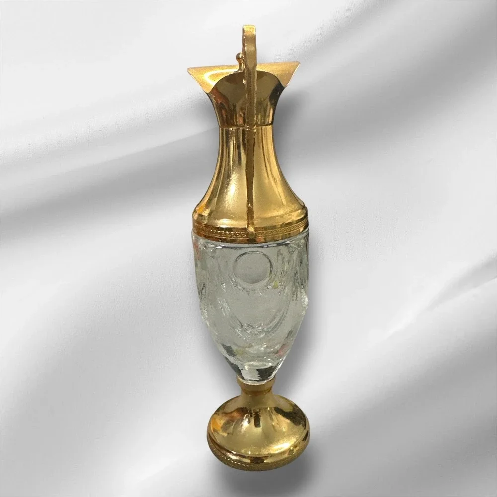 Vintage Italian Gold Tone Glass Decanter Pitcher Dragon Handle 7.25